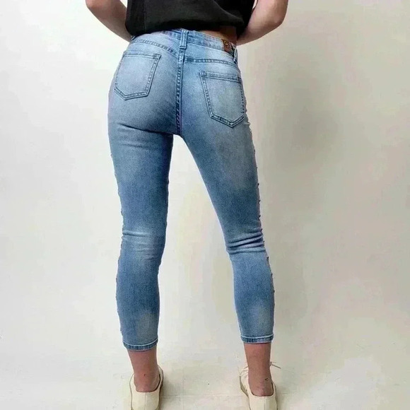 Vintage Y2K Rivited Gogo Skinny Cropped Acid Wash Jeans - 5 - Picture 2 of 9